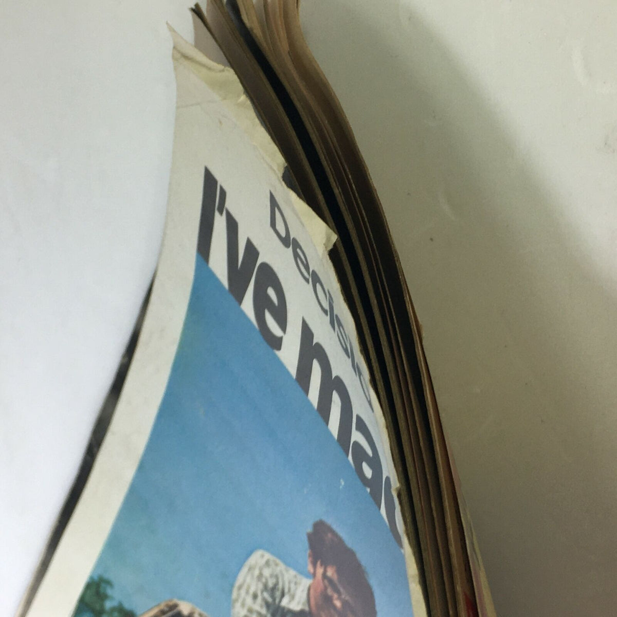 Side view of vintage Life Magazine from October 29, 1971, showing worn edges and condition details.