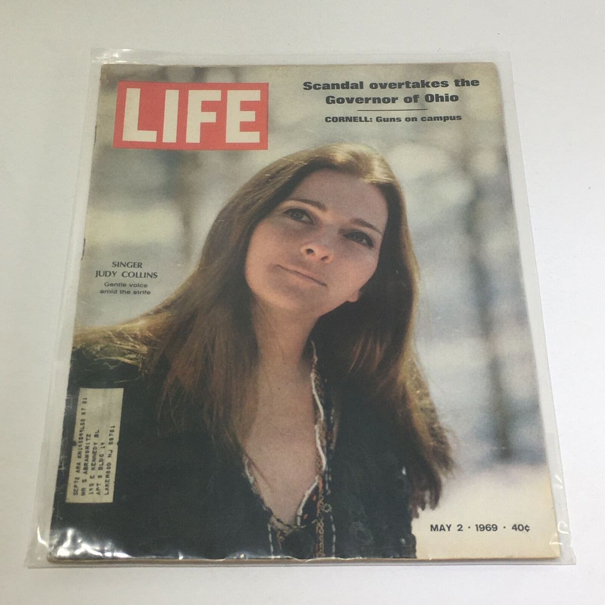 VTG Life Magazine cover featuring singer Judy Collins, May 2, 1969. The cover highlights Collins' gentle voice amid the strife of the era, showcasing a nostalgic reflection of the late 1960s music scene.