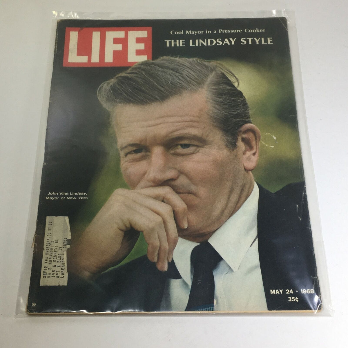Cover of the VTG Life Magazine dated May 24, 1968, featuring John Vliet Lindsay, the Mayor of New York, showcasing his style and demeanor.
