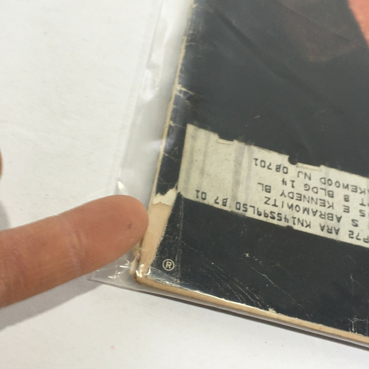 Close-up view of the back cover of the Vintage Life Magazine from January 19, 1968, highlighting an address label and visible wear including small rips, emphasizing its vintage condition.