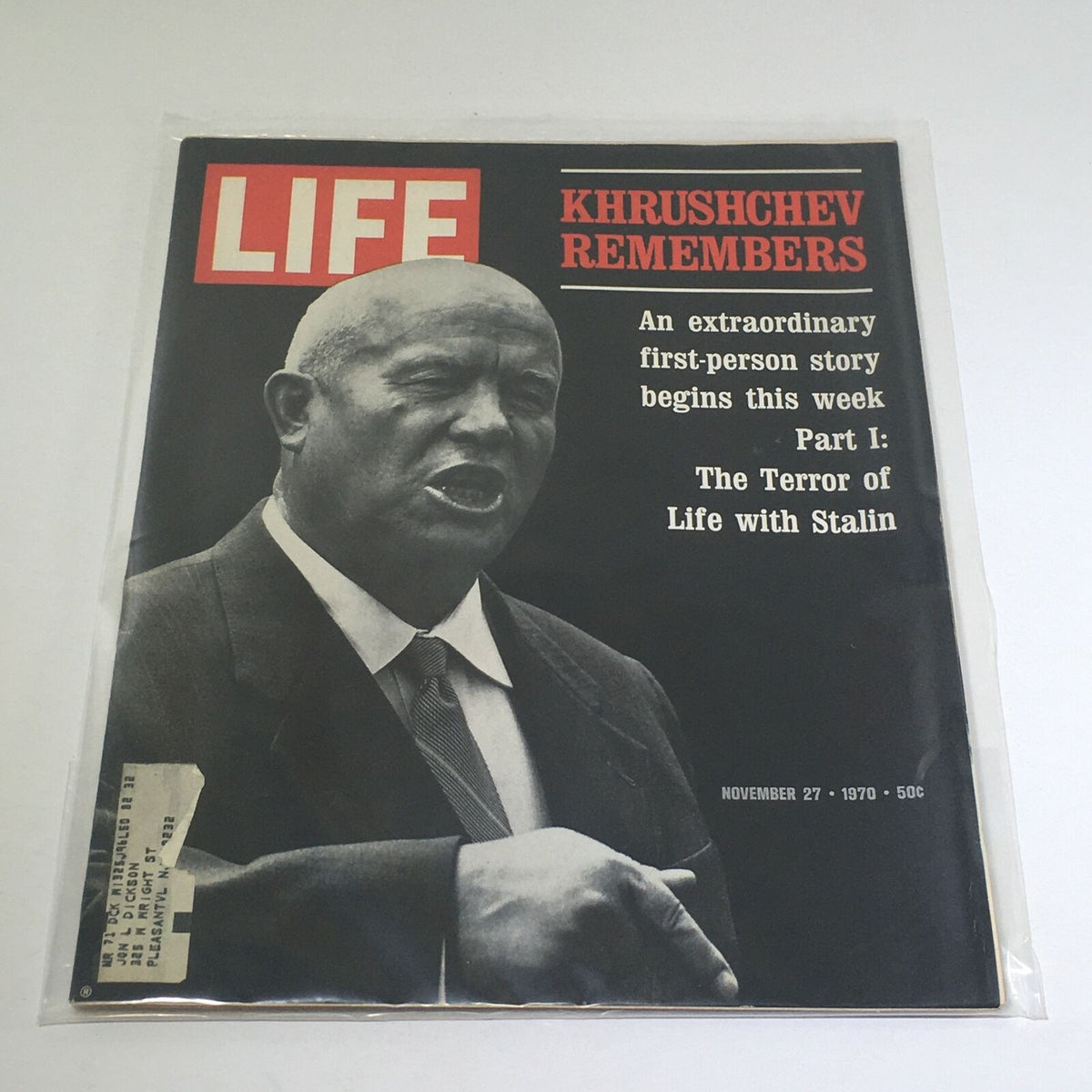 VTG Life Magazine: November 27 1970 cover featuring Nikita Khrushchev, with the headline 'Khrushchev Remembers' and a focus on his first-person narrative about the Terror of Life with Stalin.