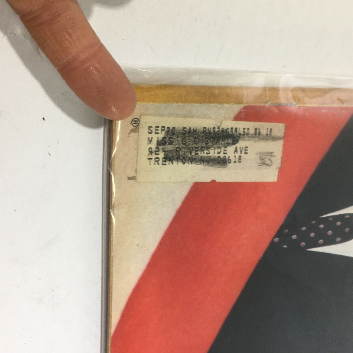 Close-up view of the RTVG Life Magazine August 16, 1968, showing a vintage address label with slight signs of wear.