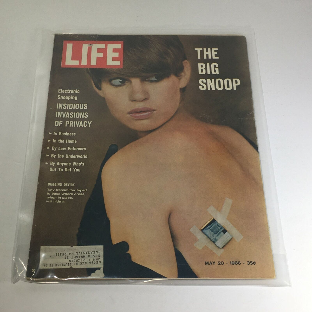Vintage Life Magazine cover from May 20, 1966 featuring the title 'The Big Snoop: Insidious Invasions of Privacy', highlighting the theme of electronic snooping with a model in a striking pose.
