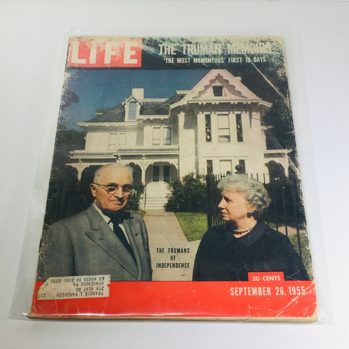 VTG Life Magazine: Sept 26 1955 featuring The Truman's of Independence with President Harry S. Truman and his wife, showcasing an iconic cover from mid-20th century America.