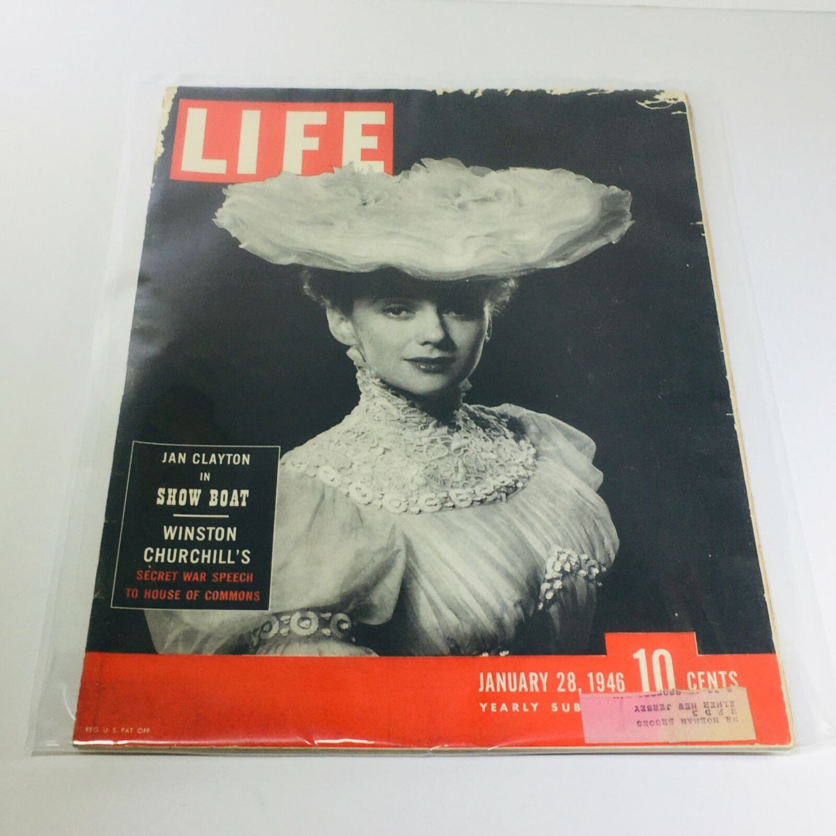 Cover of Life Magazine dated January 28, 1946 featuring Jan Clayton in Show Boat and Winston Churchill's speech.