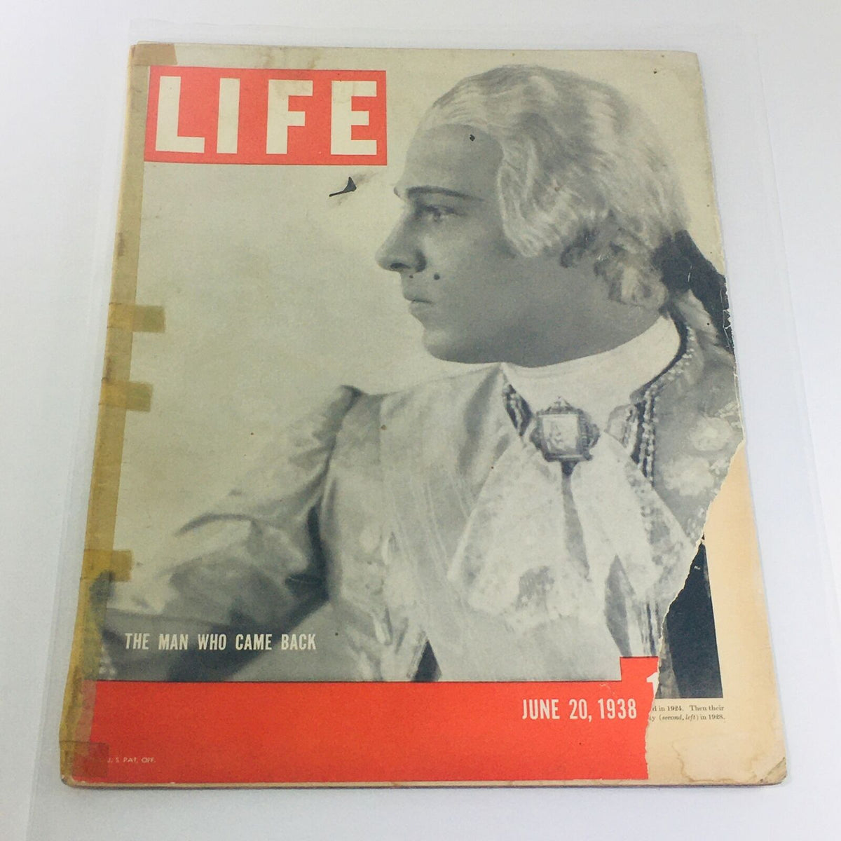 Vintage Life Magazine cover from June 20, 1938, featuring an illustration related to 'The Man Who Came Back', showcasing historical design elements and condition.