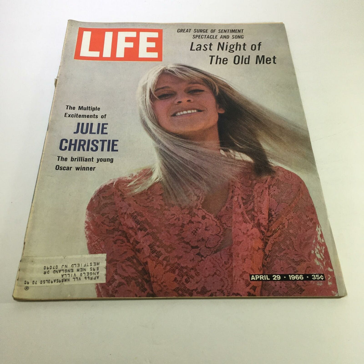 Vintage Life Magazine cover from April 29, 1966, featuring Julie Christie with the title 'The Multiple Excitements of Julie Christie,' showcasing her allure and charm.