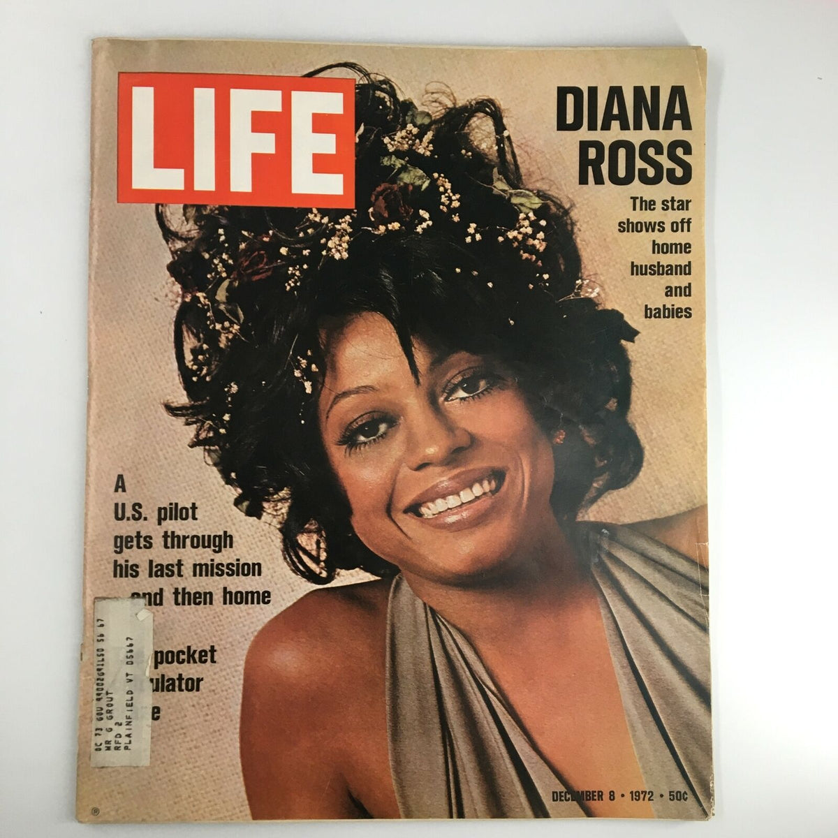 Vintage Life Magazine cover from December 8, 1972 featuring Diana Ross, highlighting her as she shows off her home, husband, and babies.
