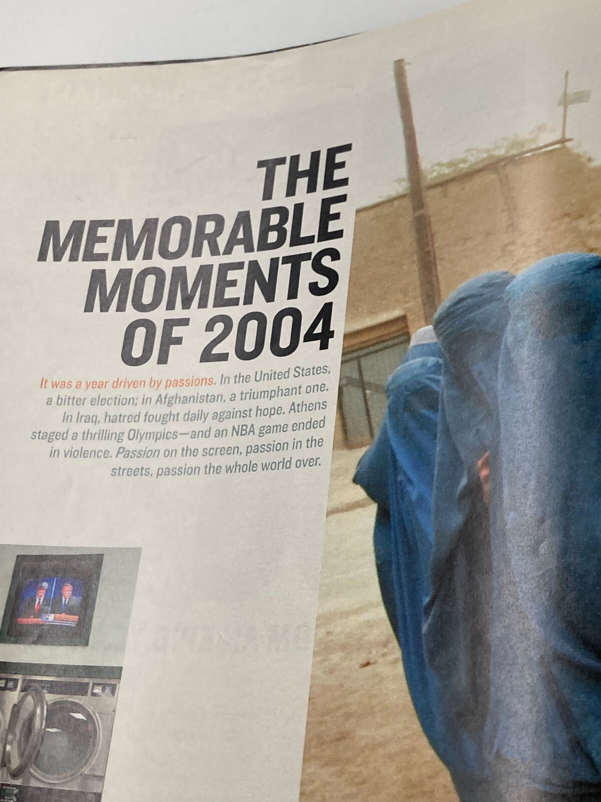 The memorable moments of 2004 highlighted in the Life Magazine Newspaper Insert featuring Red Sox Curt Schilling, detailing significant events from the year including politics and sports.