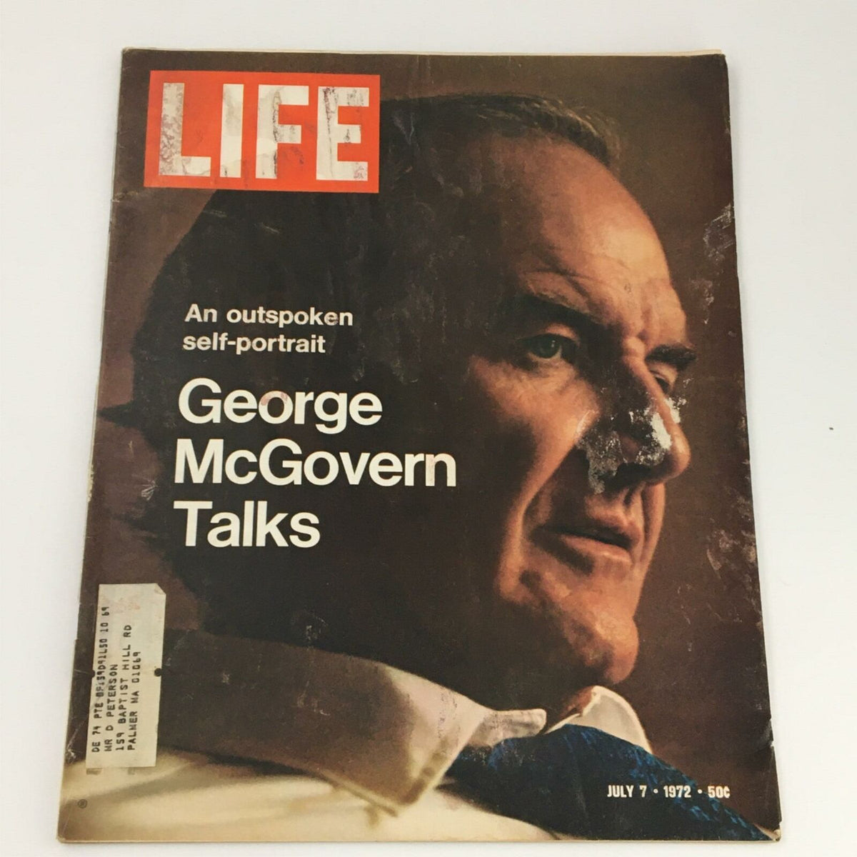 Vintage Life Magazine cover from July 7, 1972, featuring a self-portrait of George McGovern with the title 'An outspoken self-portrait'. The magazine showcases the political landscape of the early 70s.