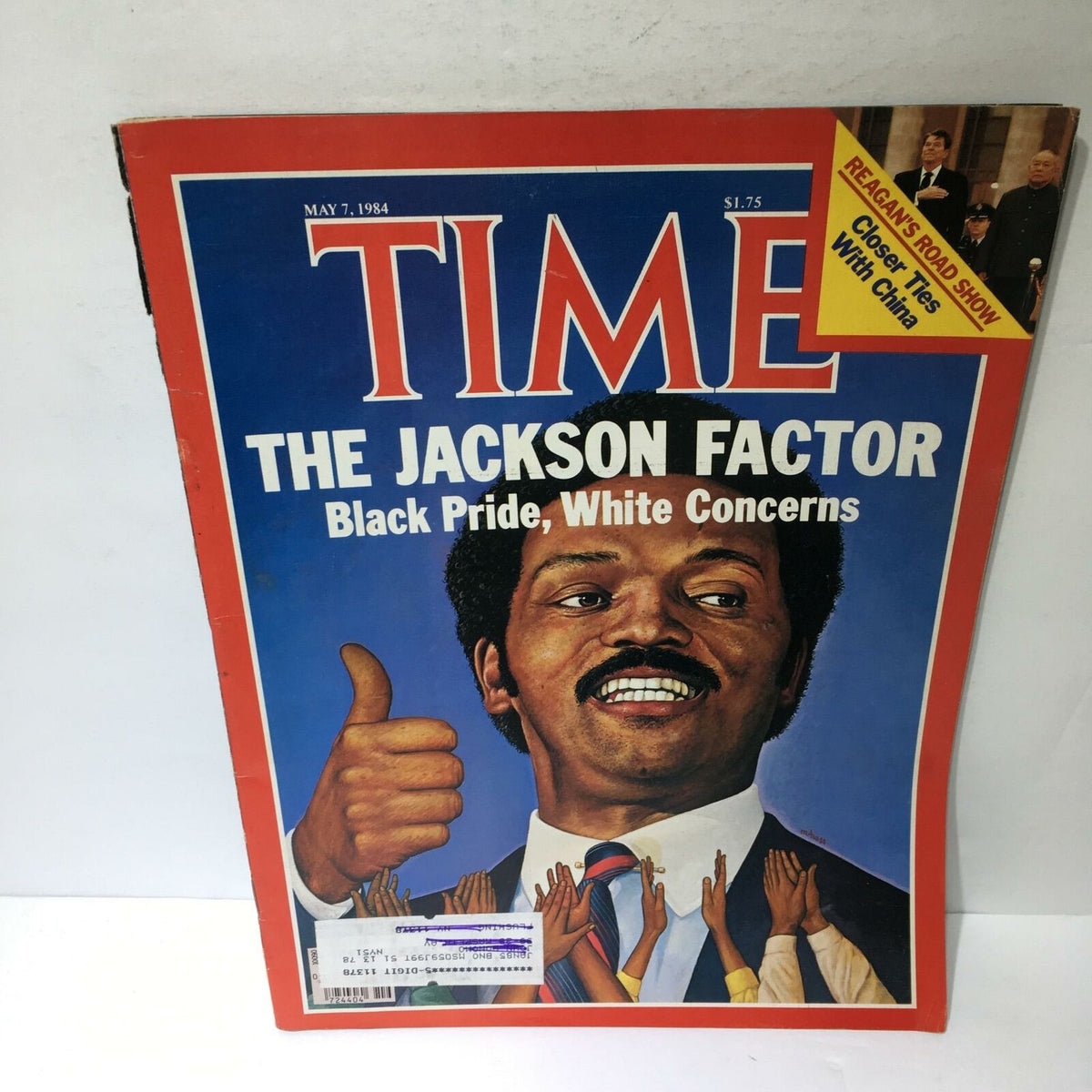 Cover of Time Magazine from May 7, 1984, featuring 'The Jackson Factor: Black Pride, White Concerns', highlighting cultural dynamics of the era.