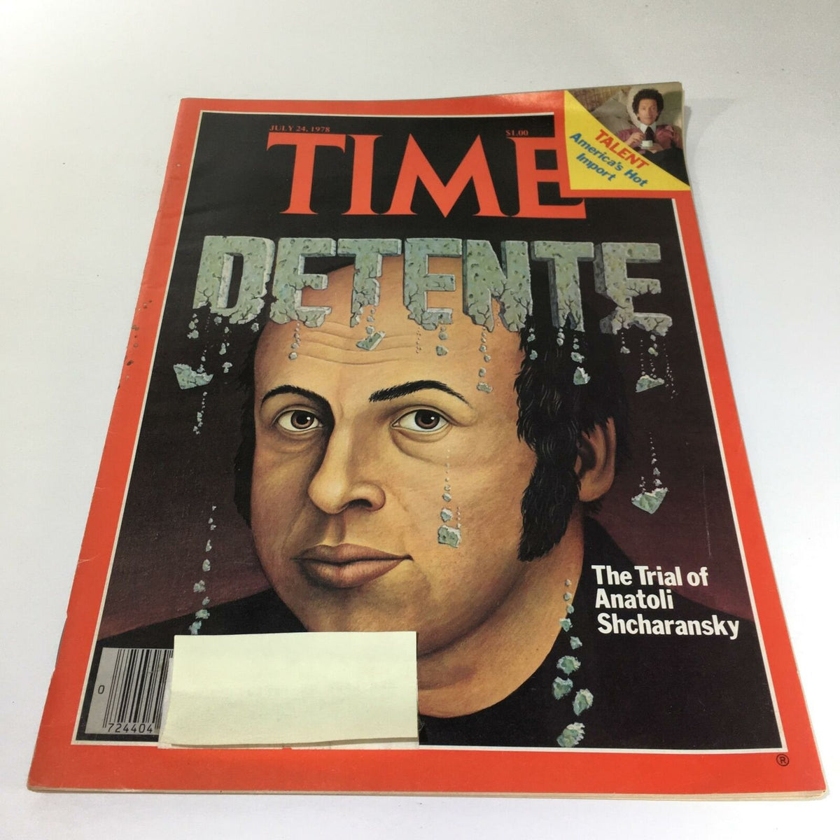 Cover of Time Magazine dated July 24, 1978, featuring the title 'Detente: The Trial of Anatoli Shcharansky', showcasing a portrait illustration with a dramatic style.