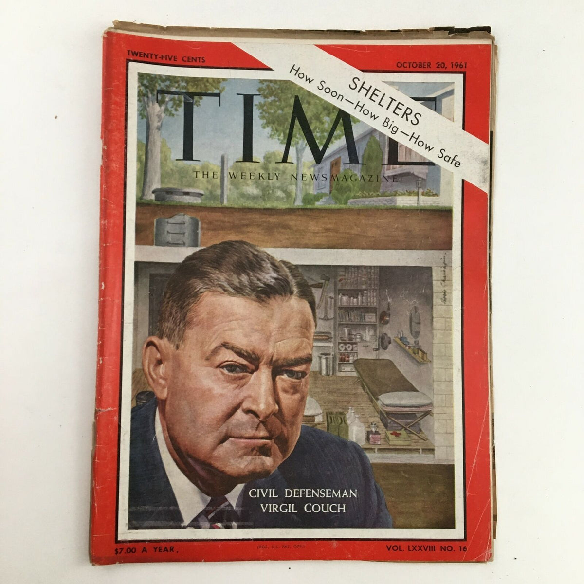 Cover of Time Magazine October 20, 1961 featuring Civil Defenseman Virgil Couch and headline on civil defense shelters.