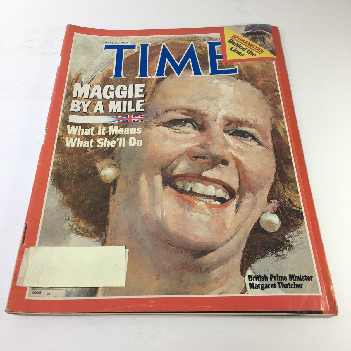Cover of Time Magazine June 20 1983 featuring the article 'Maggie By A Mile: What It Means, What She'll Do' alongside a portrait of British Prime Minister Margaret Thatcher.