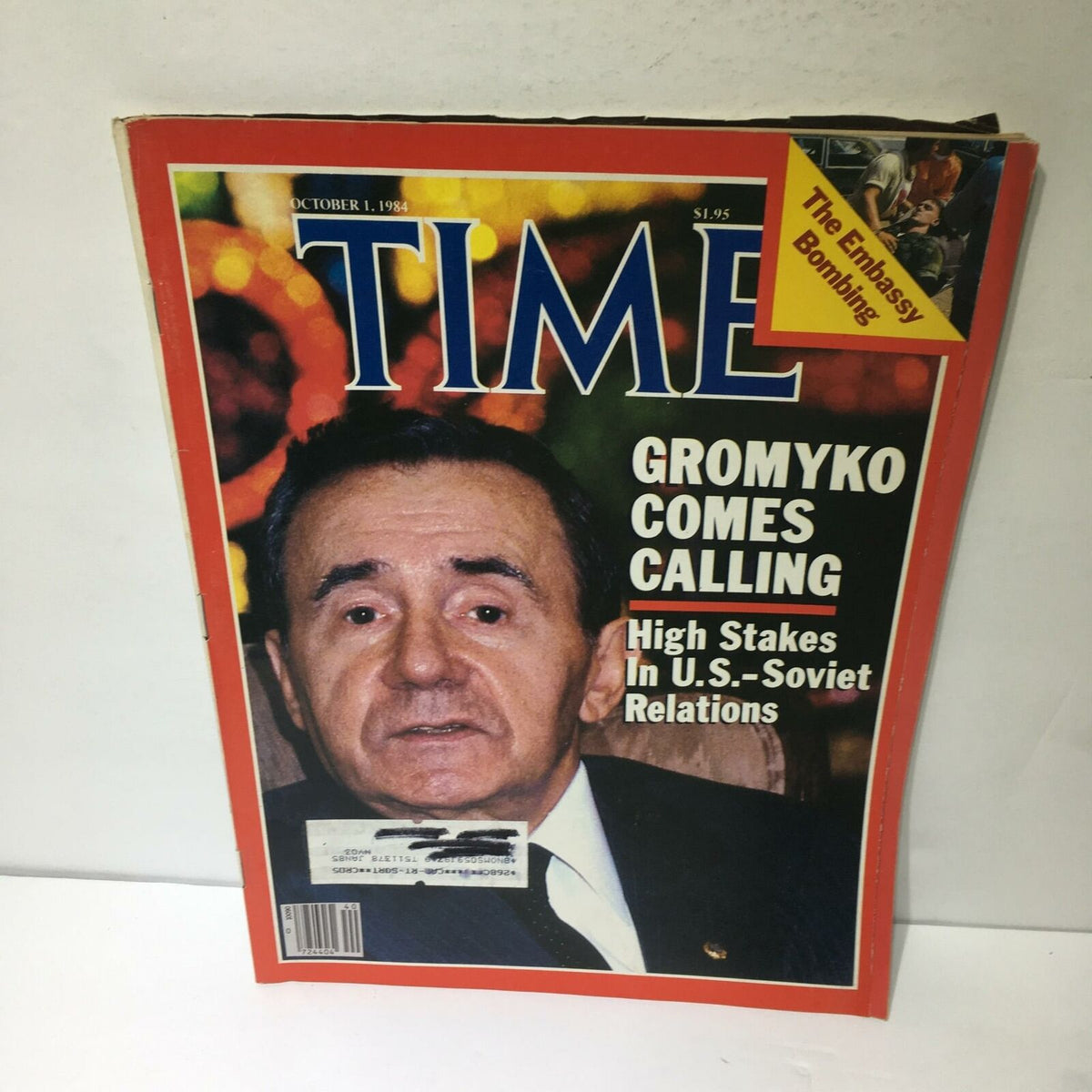 Time Magazine cover from October 1, 1984, featuring Andrei Gromyko with the headline 'Gromyko Comes Calling' highlighting U.S.-Soviet relations.