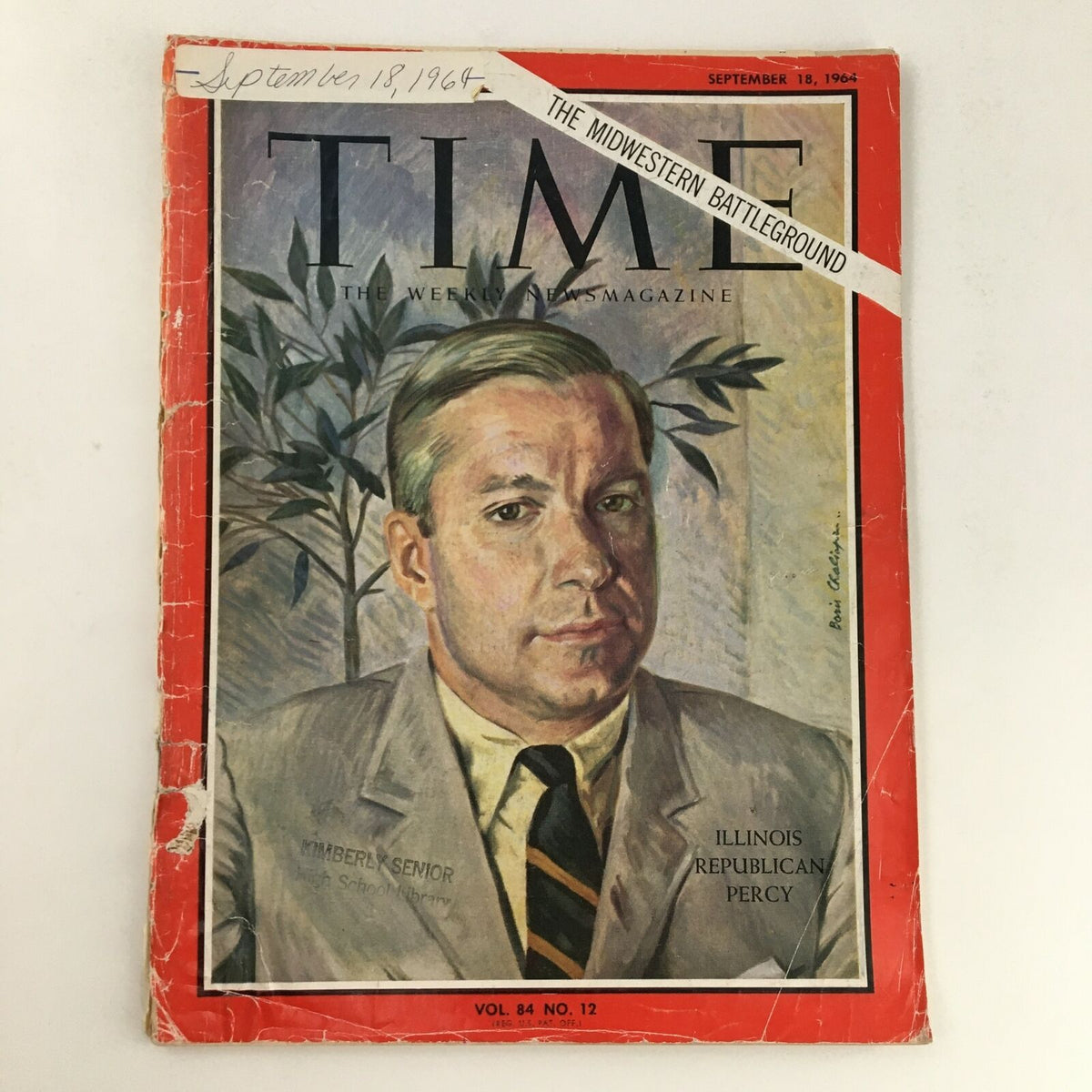 Time Magazine September 18 1964 featuring Charles H. Percy on the cover, showcasing a vintage design with noticeable wear and date annotation.