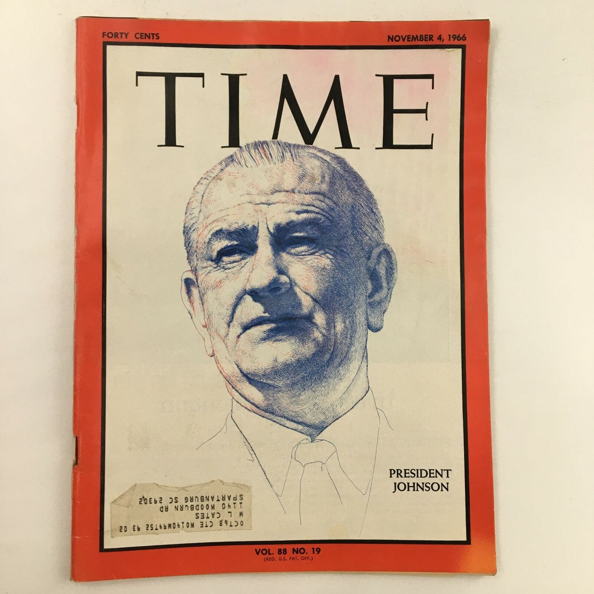 Cover of Time Magazine from November 4, 1966, featuring President Lyndon B. Johnson, Volume 88, Number 19.