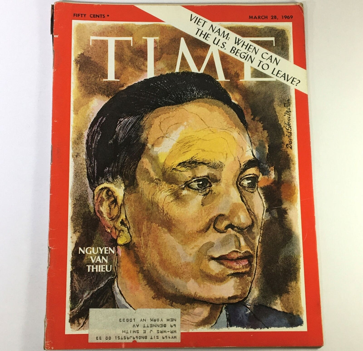 VTG Time Magazine March 28 1969 featuring a portrait of President Nguyen Van Thieu of Vietnam, highlighting significant political events during the Vietnam War.