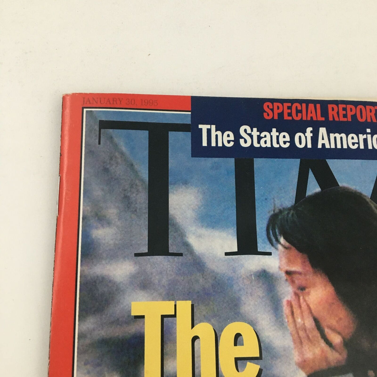Cover of Time Magazine dated January 30, 1995, featuring the title 'The State of America' and a special report on the Quake of 1995, showcasing a striking design with vivid colors.