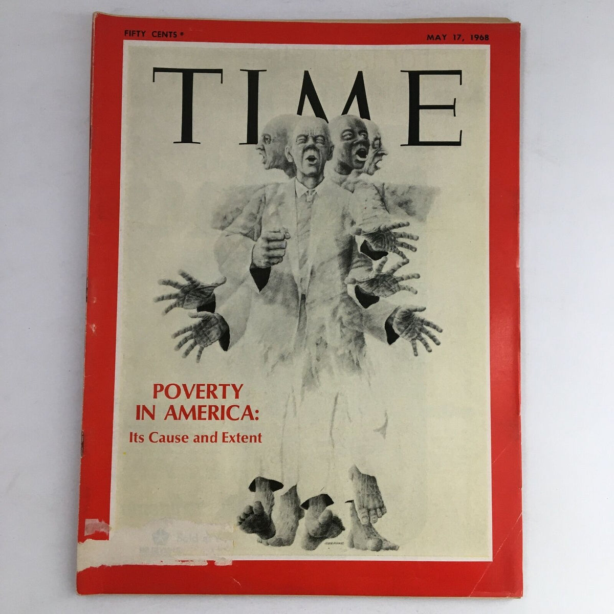 Cover of Time Magazine dated May 17, 1968, Volume 91, Issue 20, featuring the title 'Poverty in America: Its Cause and Extent' with an artistic depiction of figures symbolizing issues of poverty.