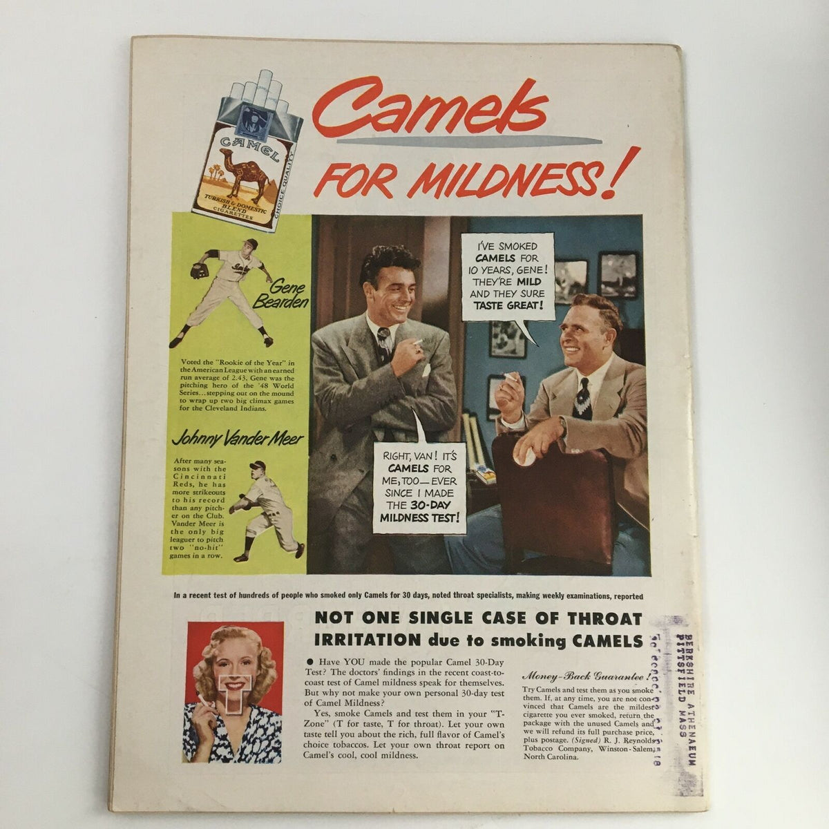 Back cover of Time Magazine April 25, 1949, showcasing a vintage advertisement for Camel cigarettes, highlighting celebrity endorsements and the brand's appeal during the mid-20th century.