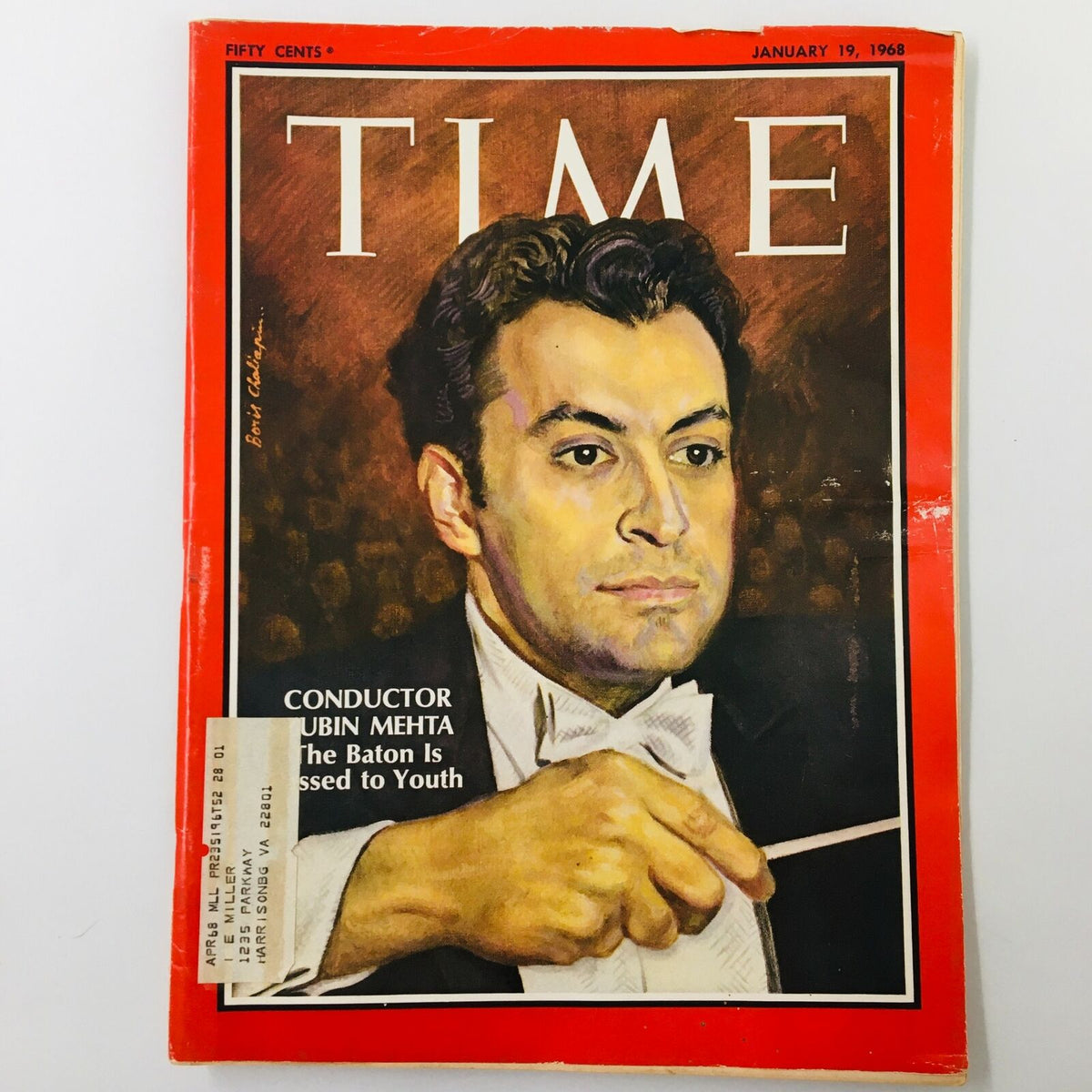 Vintage Time Magazine cover from January 19, 1968, featuring Indian conductor Zubin Mehta with the headline 'The Baton Is Passed to Youth'. The magazine showcases a portrait of Mehta conducting, highlighting his influence in classical music.