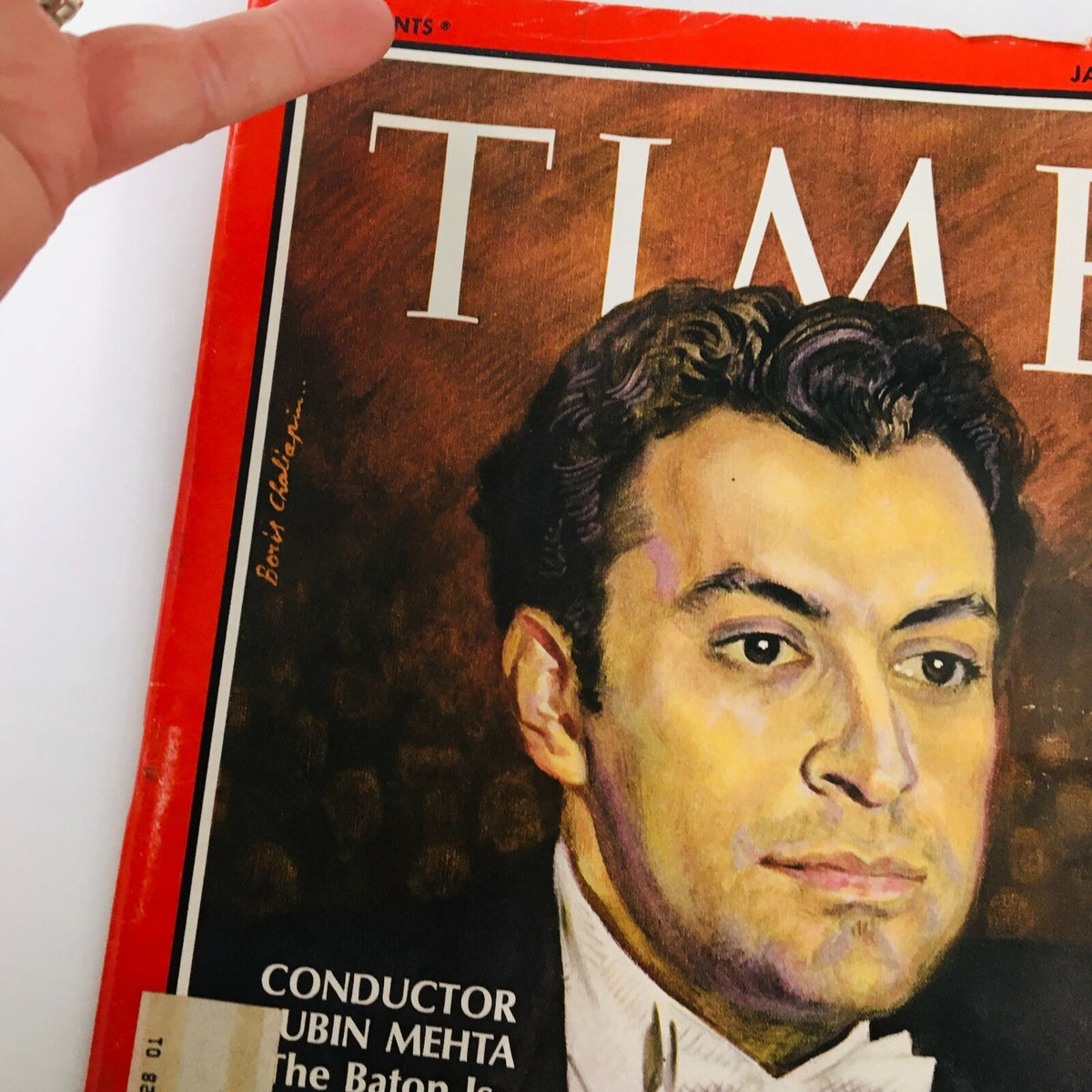 Cover of VTG Time Magazine from January 19 1968 featuring Indian conductor Zubin Mehta, showcasing a detailed portrait that highlights his contributions to classical music.