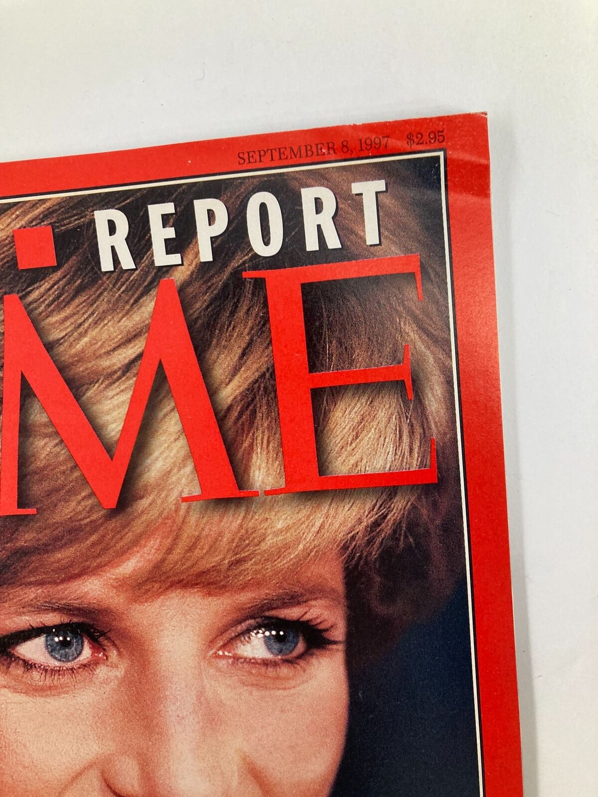 Close-up of Time Magazine cover from September 8, 1997 showcasing the title and date, featuring Diana, Princess of Wales.