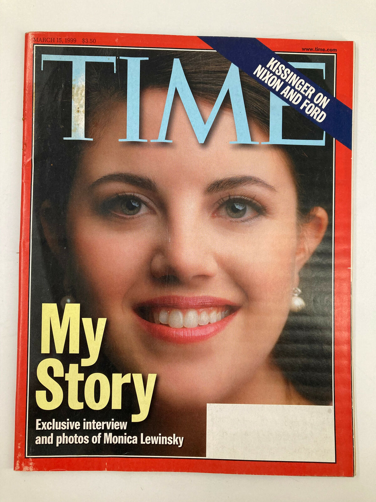 Cover of Time Magazine, March 15, 1999, featuring the title 'My Story' and a close-up photo of Monica Lewinsky, highlighting her exclusive interview and striking visuals.