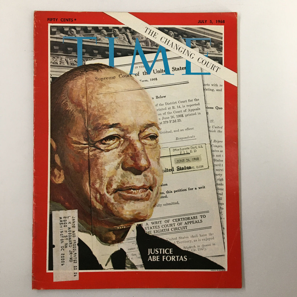 VTG Time Magazine July 5 1968 featuring Justice Abe Fortas on the cover, discussing the changing U.S. Supreme Court.