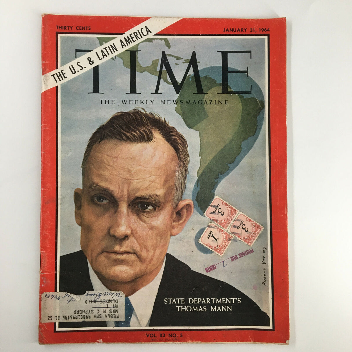 Cover of VTG Time Magazine January 31 1964 Vol 83 #5 featuring State Department's Thomas Mann, highlighting U.S. and Latin America.