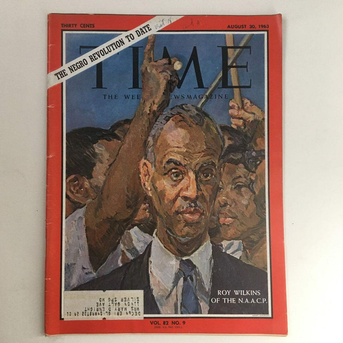 Time Magazine August 30 1963 cover featuring Roy Wilkins of the N.A.A.C.P., showcasing impactful artwork and historical significance reflecting the civil rights movement.