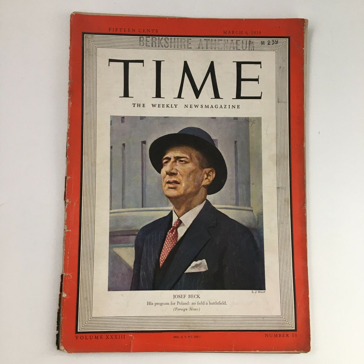 Time Magazine March 6 1939 Vol 33 #10 Polish Stateman Józef Beck Portrait