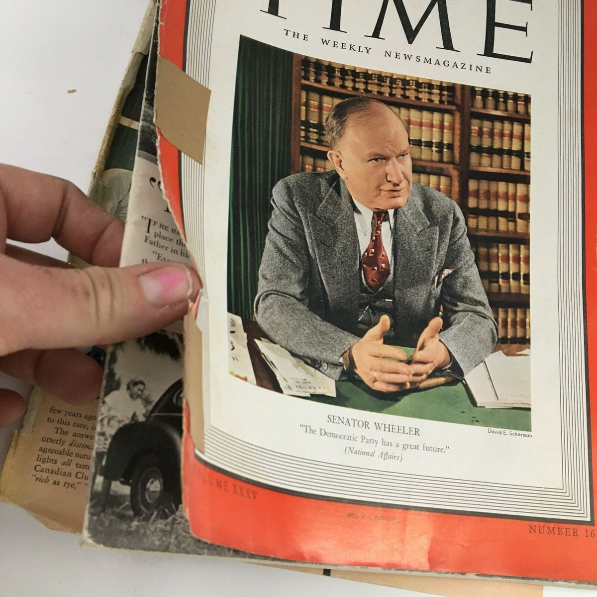 Cover of Time Magazine April 15 1940 featuring former Senator Burton K. Wheeler, showcasing him in a professional setting with a backdrop of bookshelves, highlighting his quote about the Democratic Party's future.