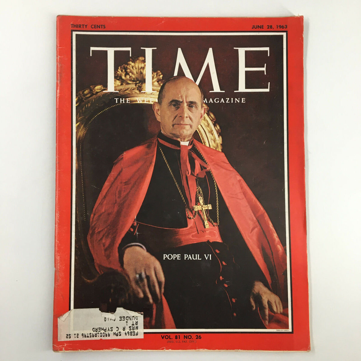 Cover of VTG Time Magazine June 28 1963 featuring Pope Paul VI, Vol 81 No 26 with historical significance and vintage design.
