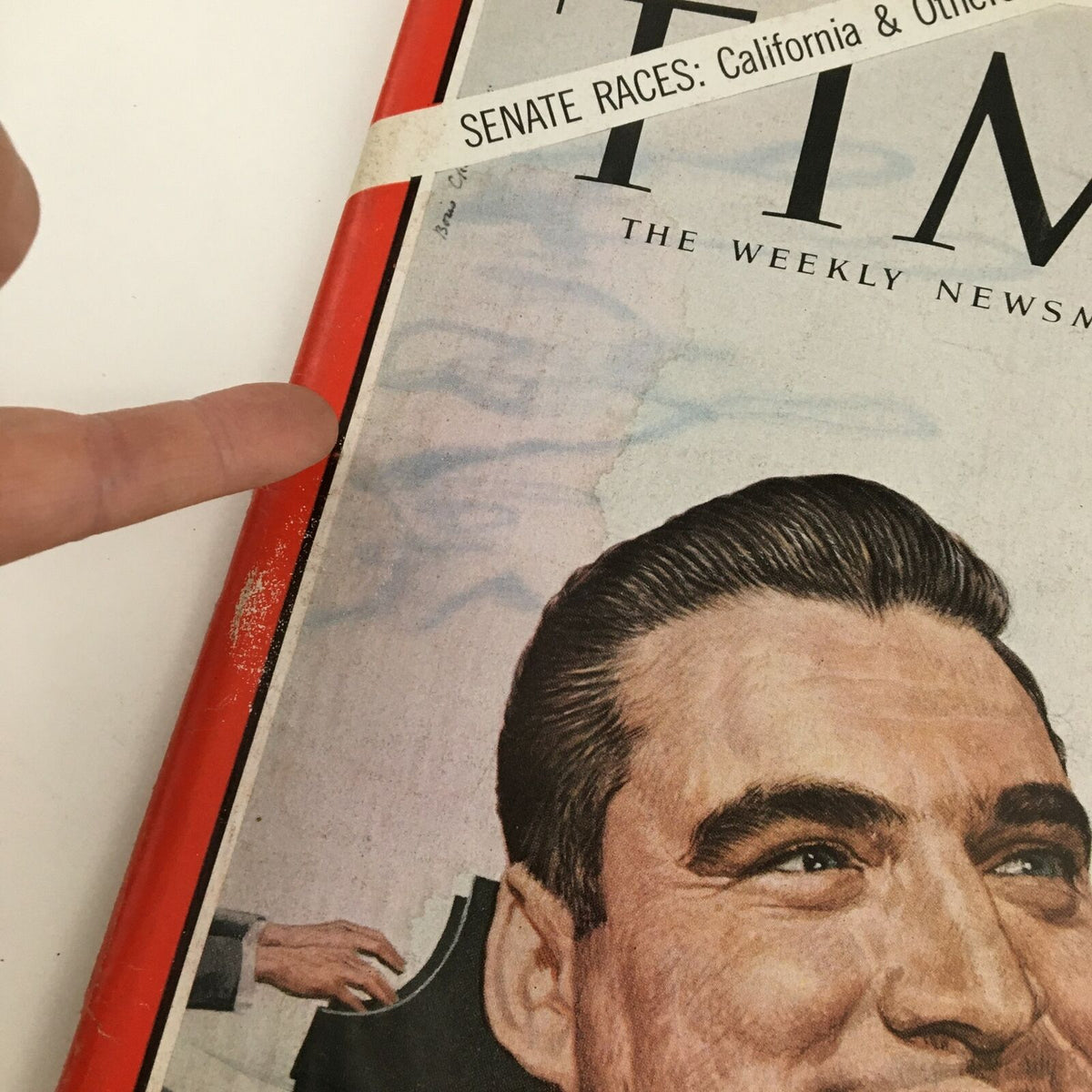 Close-up of the cover of Time Magazine October 16 1964 Vol. 84 No. 16 featuring Senate races and Pier Salinger, showing the magazine's vintage appeal and condition.