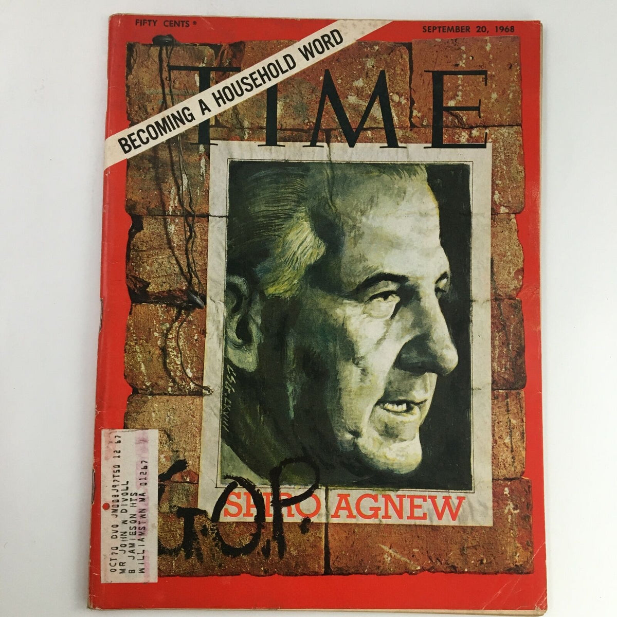 Time Magazine September 20 1968 cover featuring Former Vice President Spiro Agnew, showcasing a striking portrait and vintage design.