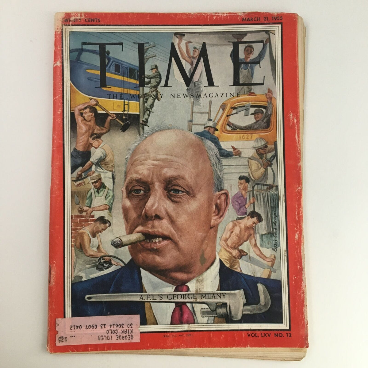 Cover of Time Magazine March 21, 1955, featuring AFL-CIO President George Meany with a cigar, capturing the labor movement's significance in mid-20th century America.