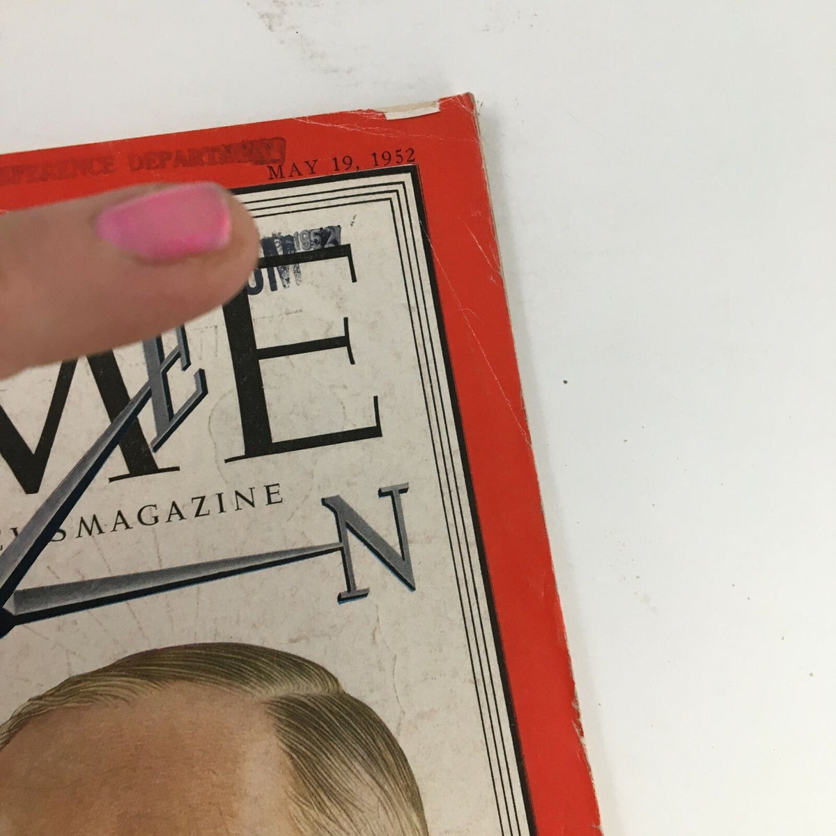 Close-up of Time Magazine May 19 1952 Edition showing the publication date and part of the cover featuring Richard Russell Jr.