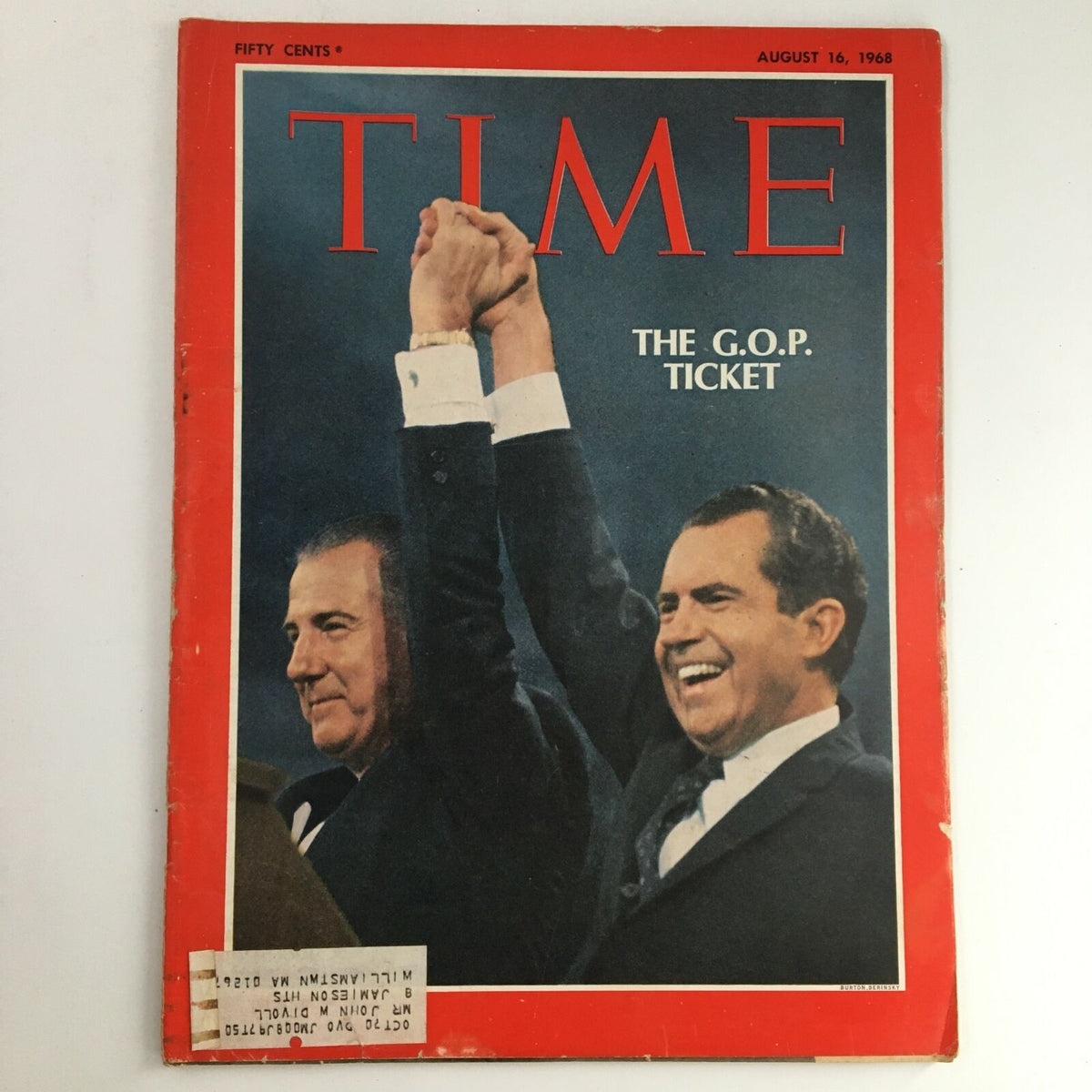 Time Magazine August 16, 1968, featuring the G.O.P. Ticket on the cover with Richard Nixon, showcasing a historical moment in American politics.