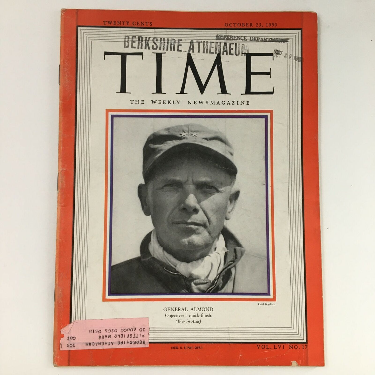 Vintage Time Magazine cover from October 23, 1950, featuring General Edward Almond, Volume 56 Number 17, showcasing historical insights from the post-war era.