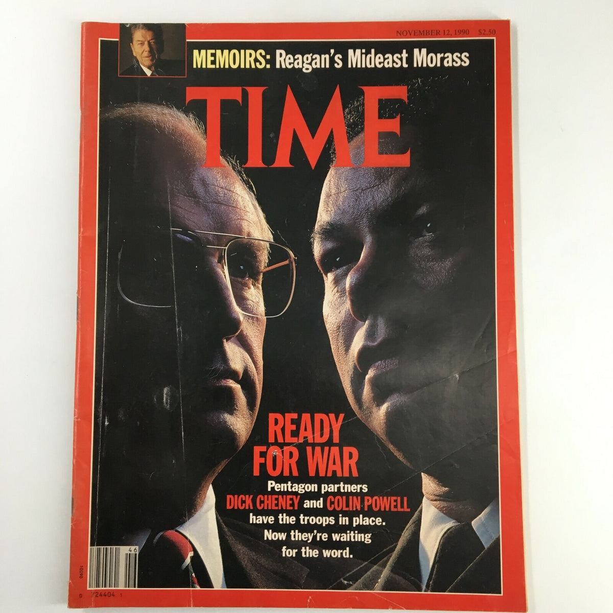 Time Magazine November 12, 1990 cover featuring Dick Cheney and Colin Powell with the headline 'Ready for War', illustrating their roles as Pentagon partners during a pivotal moment in U.S. history.