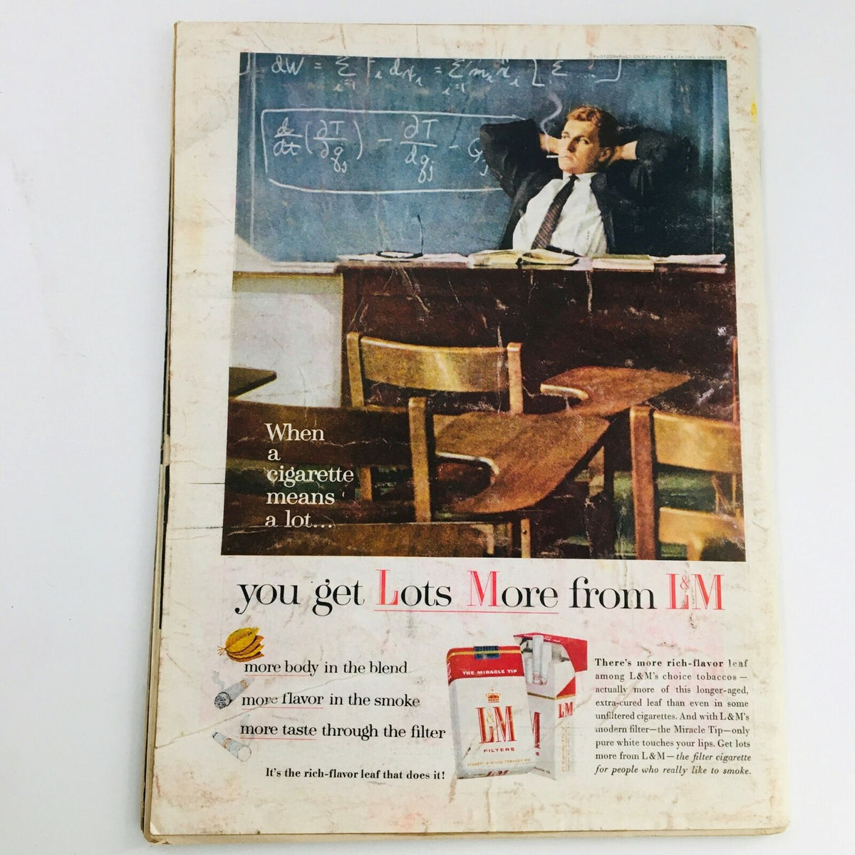 Back cover of Time Magazine September 14, 1962 Vol 80 #11, featuring an advertisement for LM cigarettes with a classroom scene, encapsulating the mid-20th century design and marketing.