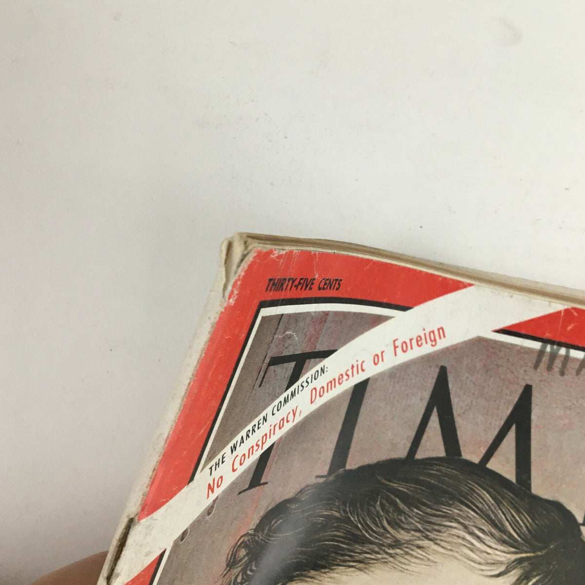 Corner view of Time Magazine cover dated October 2, 1964, indicating the article 'No Conspiracy'.