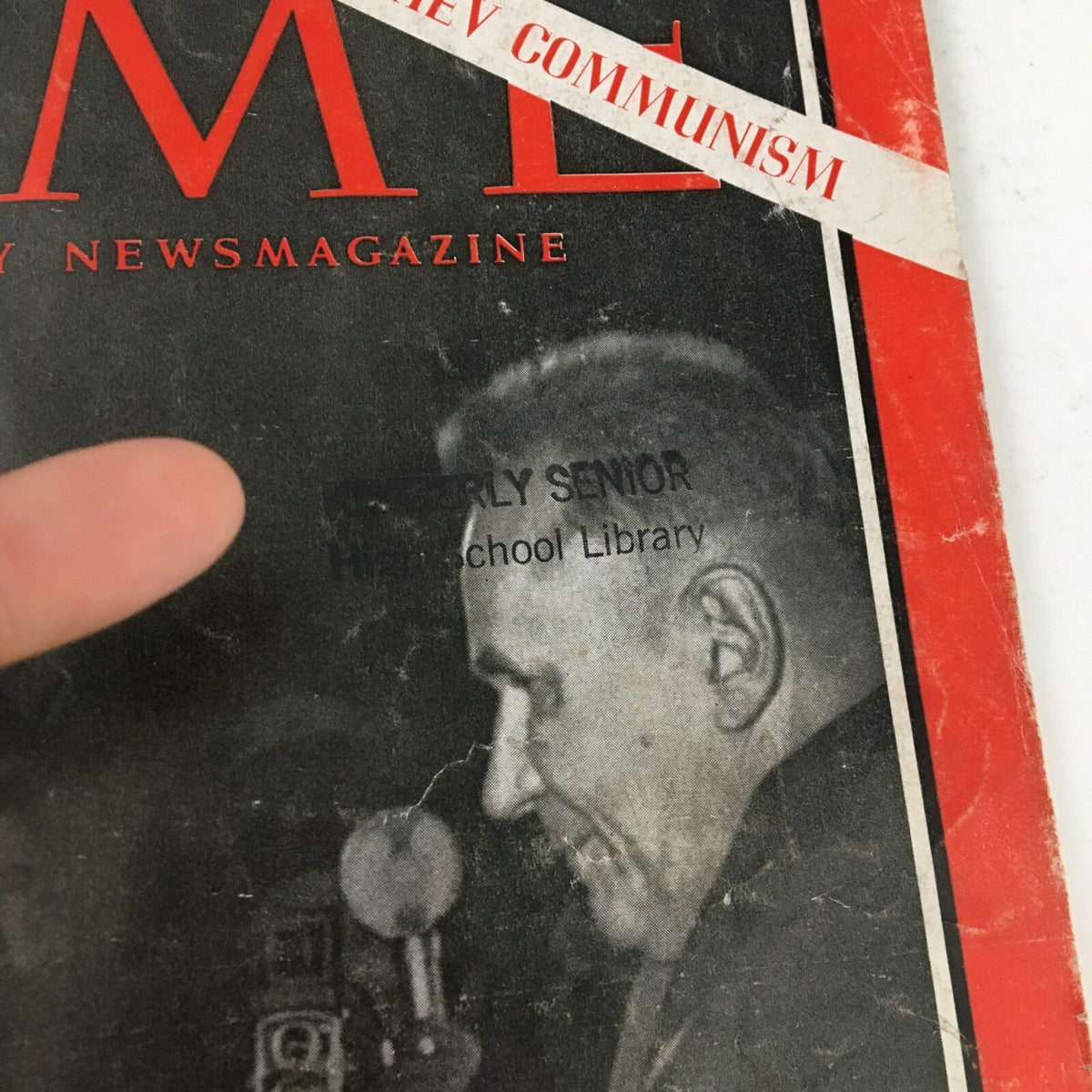 Detailed image of Time Magazine cover dated November 13, 1964, with library stamp visible, representing historical significance in politics.
