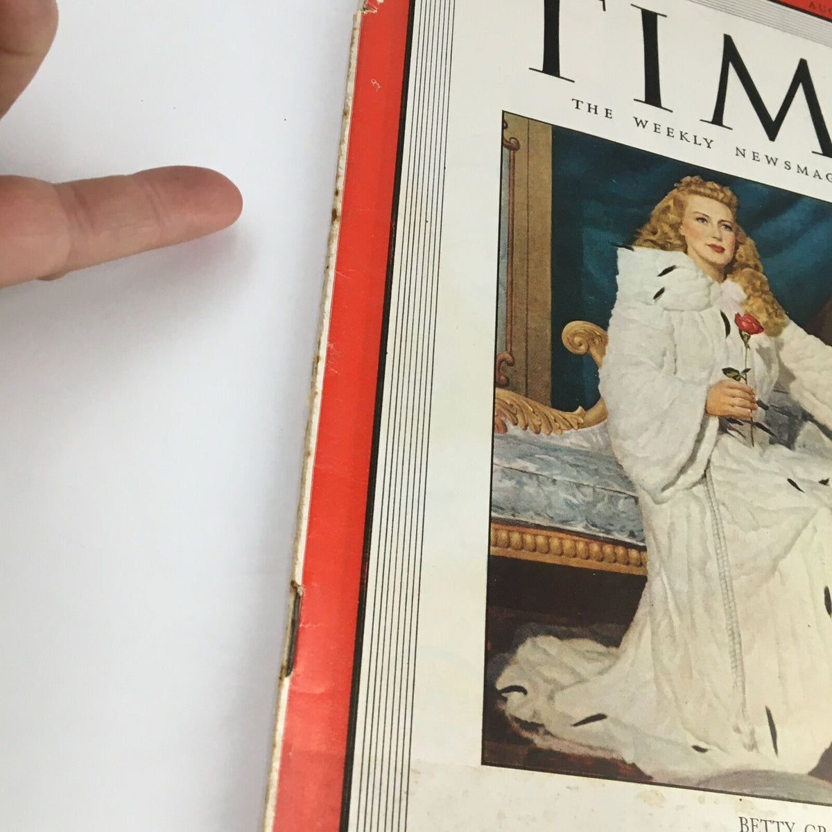 Side view of Time Magazine August 23 1948 cover with Betty Grable, showcasing the cover art and magazine condition.