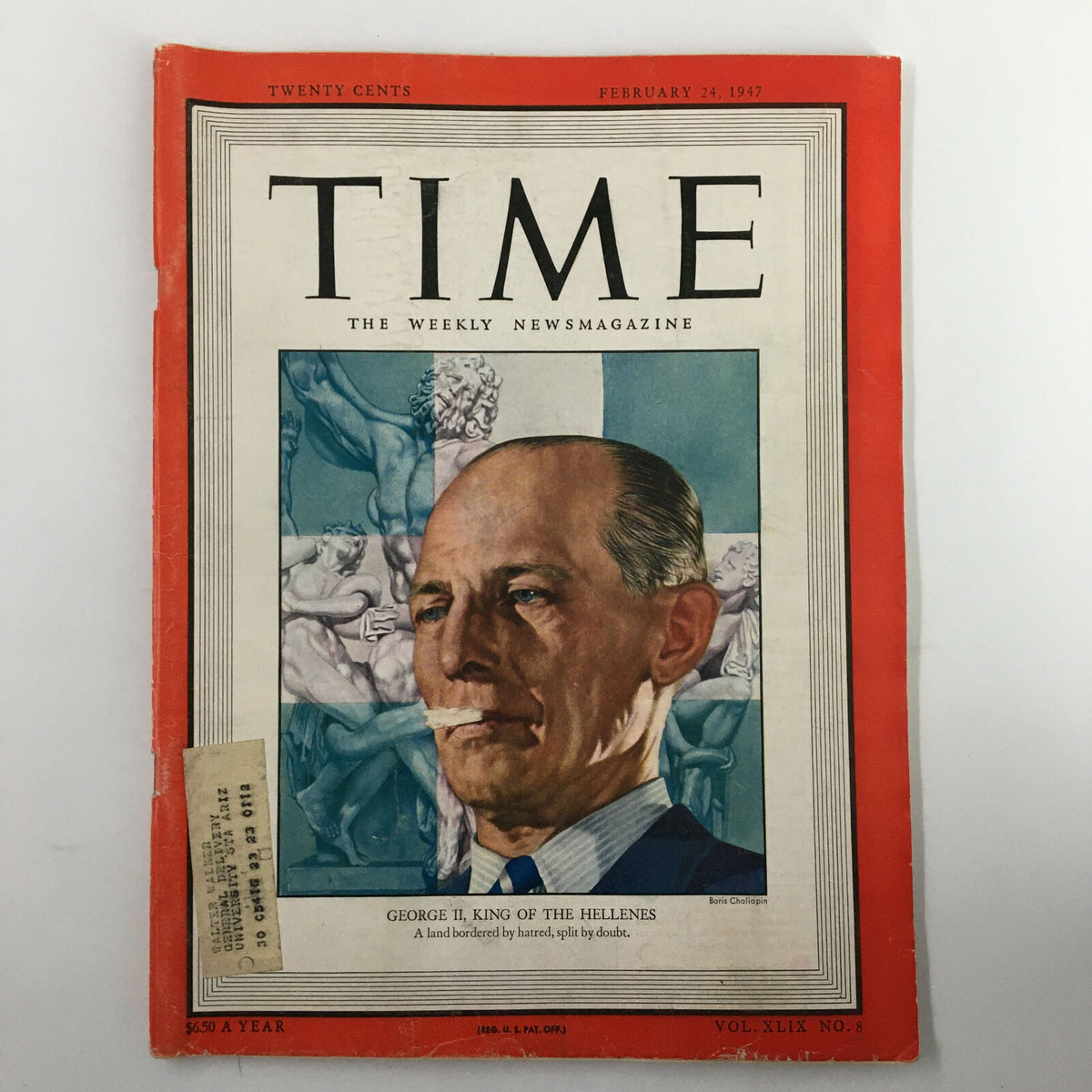 VTG Time Magazine February 24 1947 featuring George II, King of the Hellenes on the cover with a vintage design and historical context.