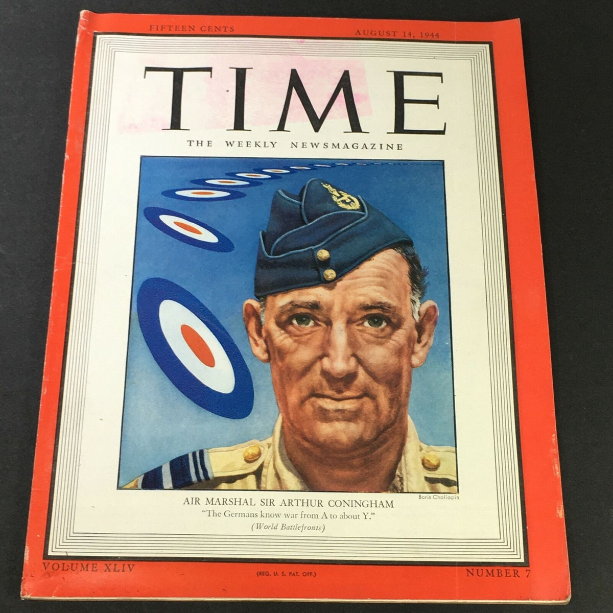 Vintage Time Magazine Vol. 44 #7 August 14 1944 - Air Marshal Sir Arthur Coningham