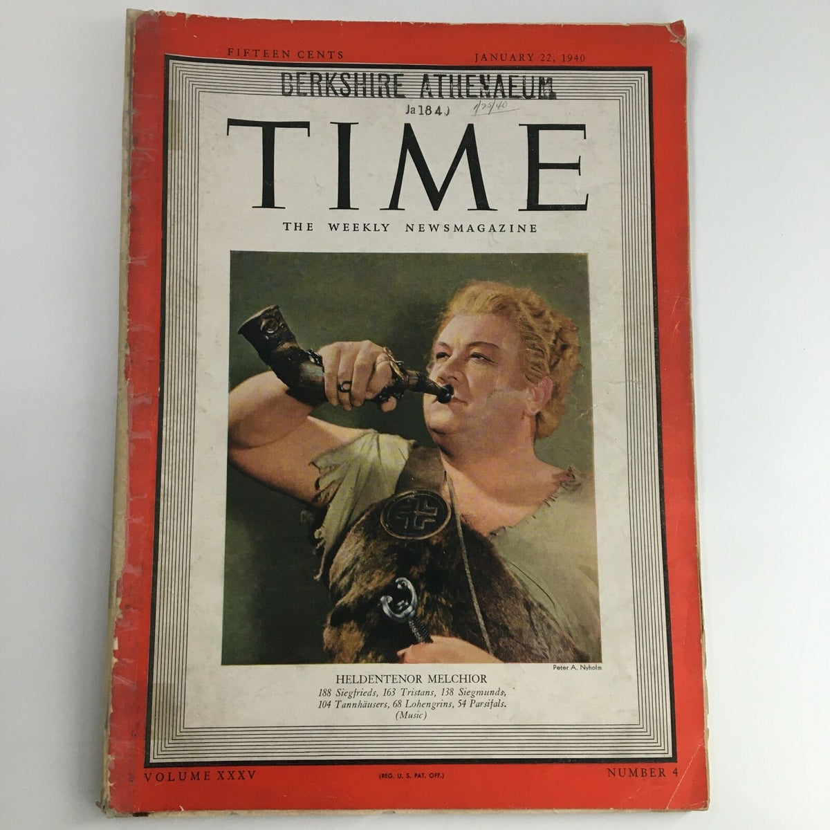 Cover of Time Magazine dated January 22, 1940, featuring Danish opera singer Lauritz Melchior, showcasing a vivid portrait of him in a historic representation.