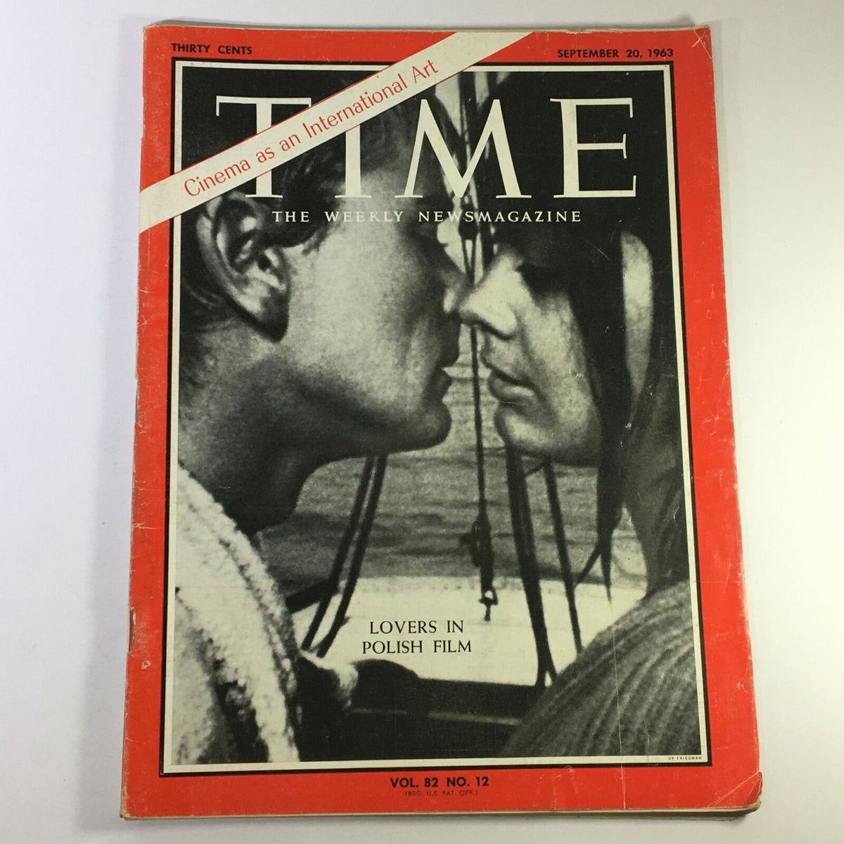 VTG Time Magazine September 20 1963 featuring 'Lovers in Polish Film' with a striking cover image of two individuals leaning in close to each other, showcasing themes of romance and cinema as international art.